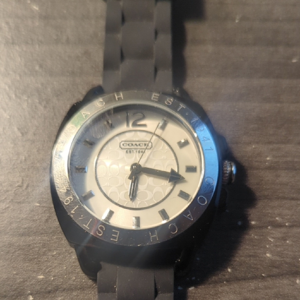 Coach Woman's Boyfriend Black and Silver Timepiece